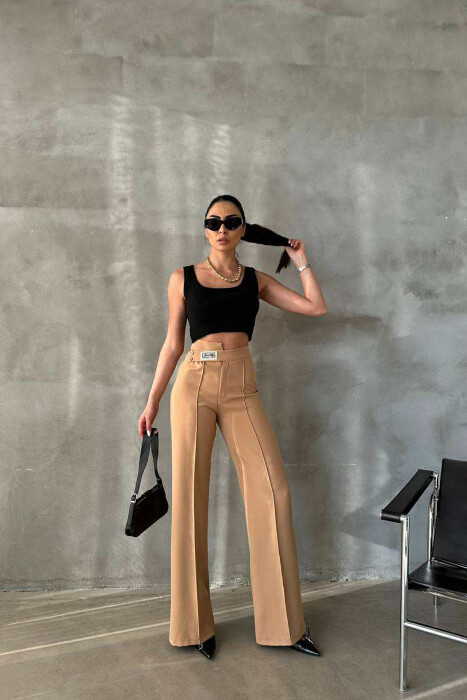 ONE COLOR SIMPLE WOMEN TROUSERS LIGHT BROWN/KAZB 