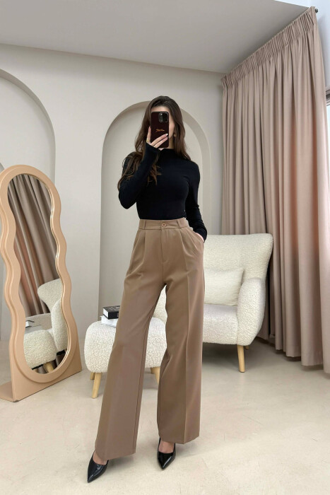 ONE COLOR SIMPLE WOMEN TROUSERS LIGHT BROWN/KAZB 