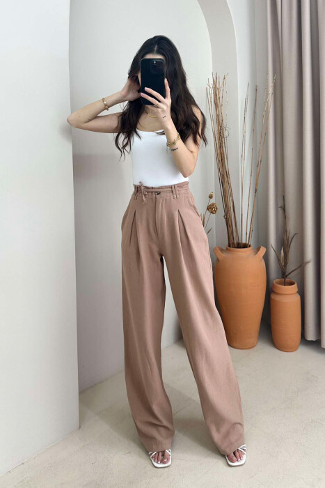 ONE COLOR SIMPLE WOMEN TROUSERS LIGHT BROWN/KAZB 