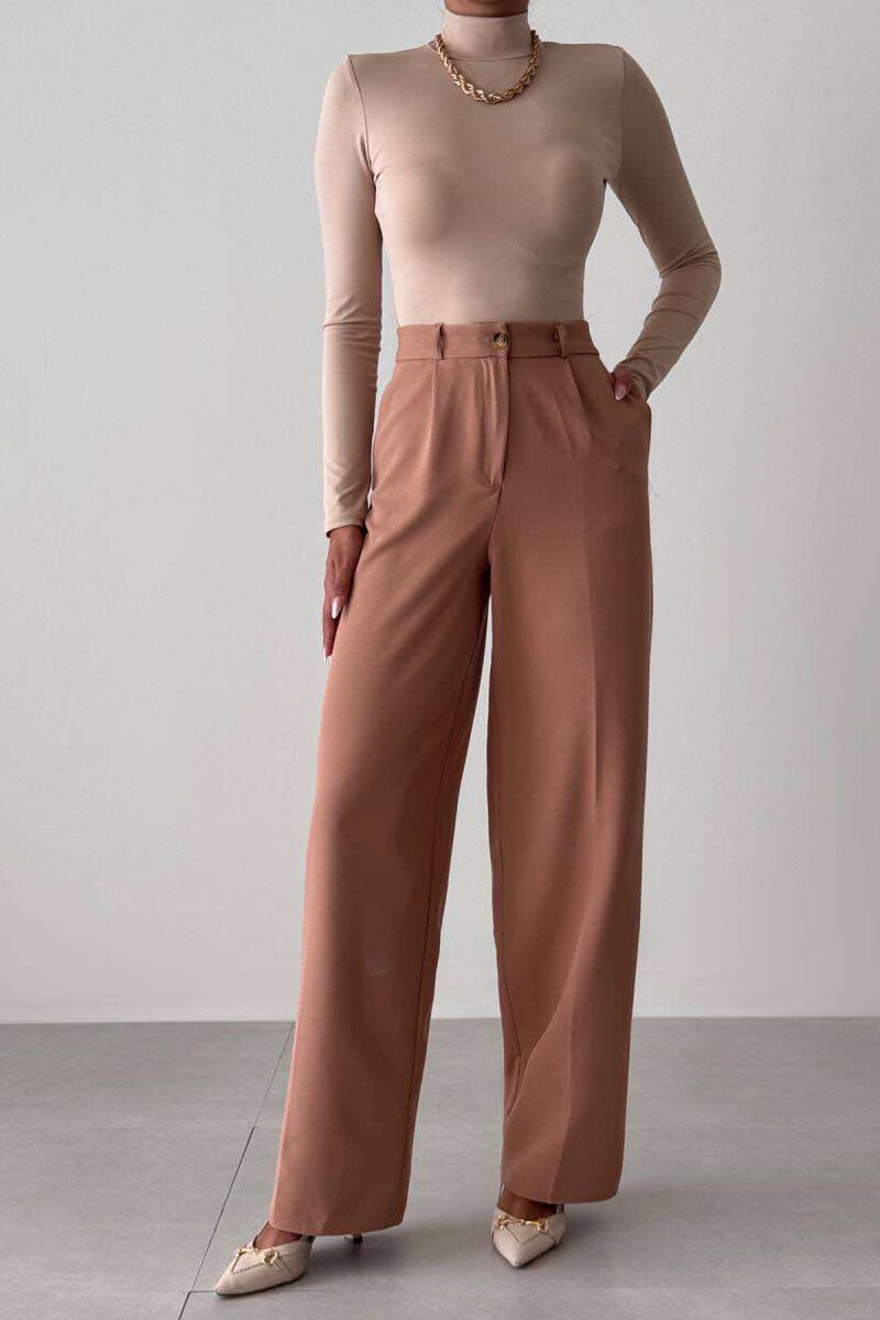 ONE COLOR SIMPLE WOMEN TROUSERS LIGHT BROWN/KAZB - 5