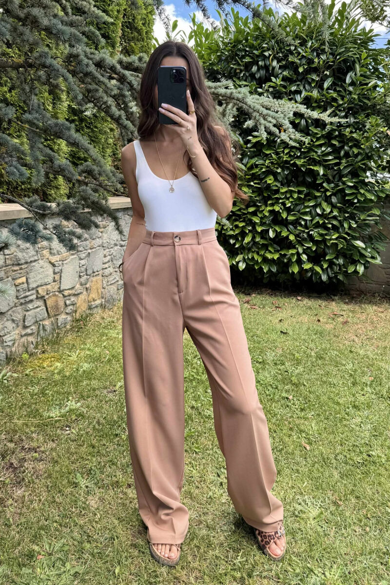 ONE COLOR SIMPLE WOMEN TROUSERS LIGHT BROWN/KAZB - 1