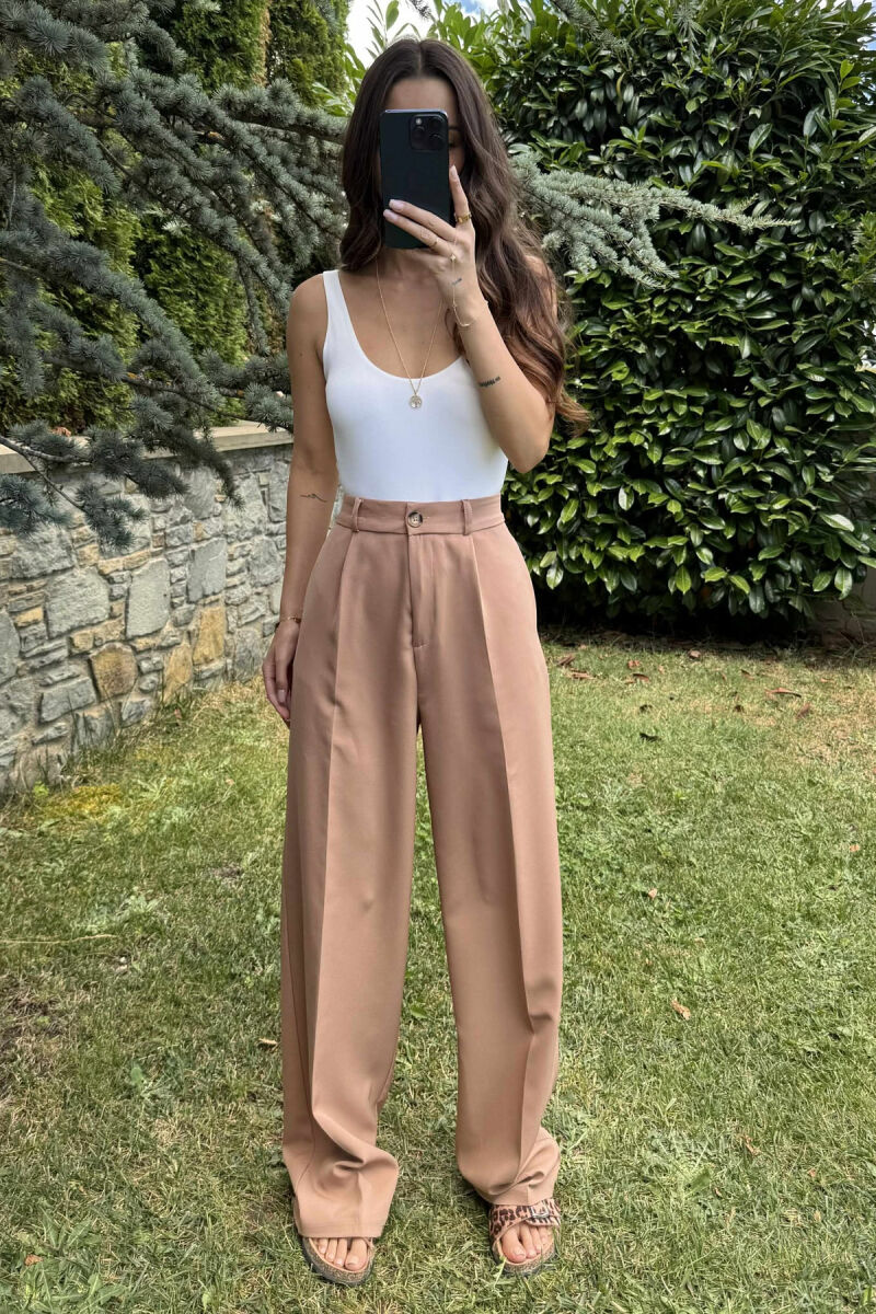 ONE COLOR SIMPLE WOMEN TROUSERS LIGHT BROWN/KAZB - 2