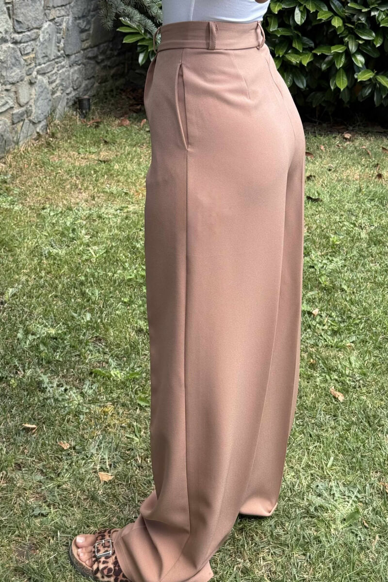 ONE COLOR SIMPLE WOMEN TROUSERS LIGHT BROWN/KAZB - 4