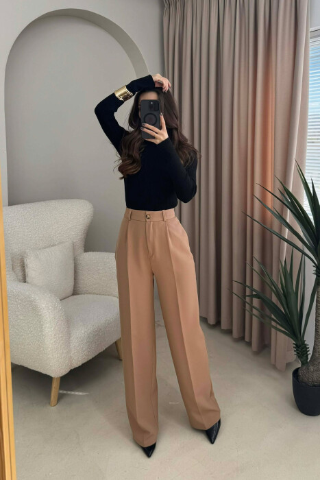 ONE COLOR SIMPLE WOMEN TROUSERS LIGHT BROWN/KAZB - 1