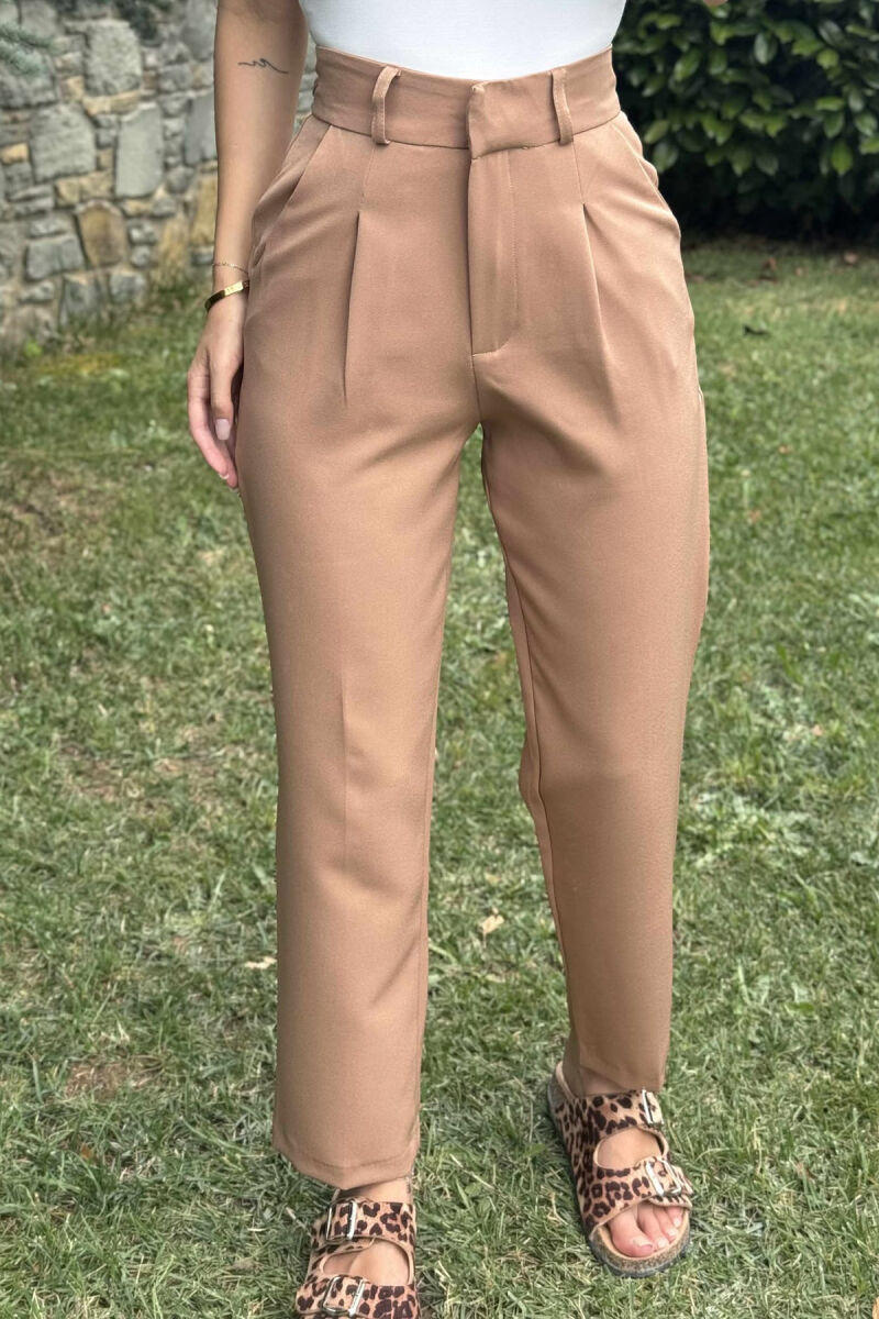 ONE COLOR SIMPLE WOMEN TROUSERS LIGHT BROWN/KAZB - 3