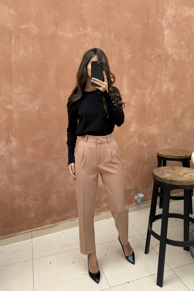 ONE COLOR SIMPLE WOMEN TROUSERS LIGHT BROWN/KAZB - 1