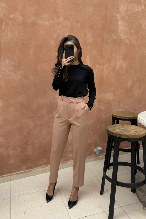 ONE COLOR SIMPLE WOMEN TROUSERS LIGHT BROWN/KAZB - 2