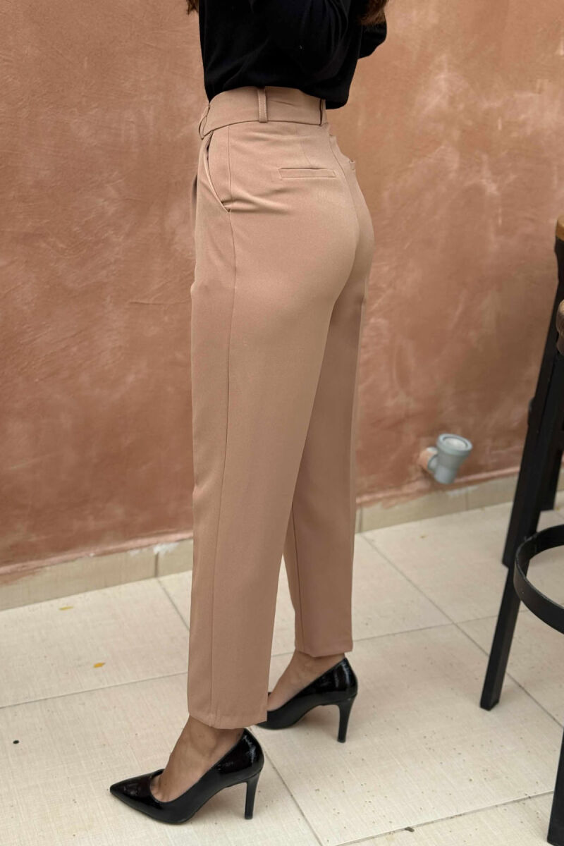 ONE COLOR SIMPLE WOMEN TROUSERS LIGHT BROWN/KAZB - 3