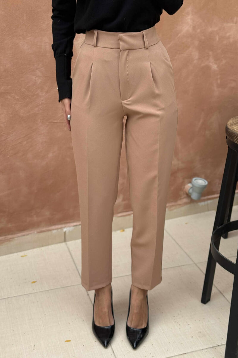 ONE COLOR SIMPLE WOMEN TROUSERS LIGHT BROWN/KAZB - 4