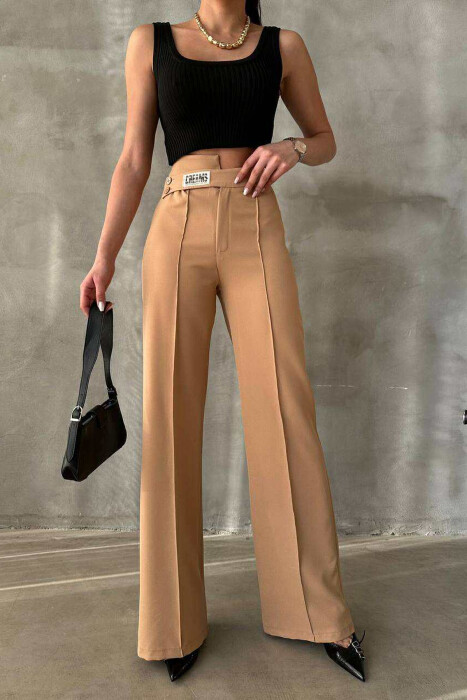 ONE COLOR SIMPLE WOMEN TROUSERS LIGHT BROWN/KAZB - 3
