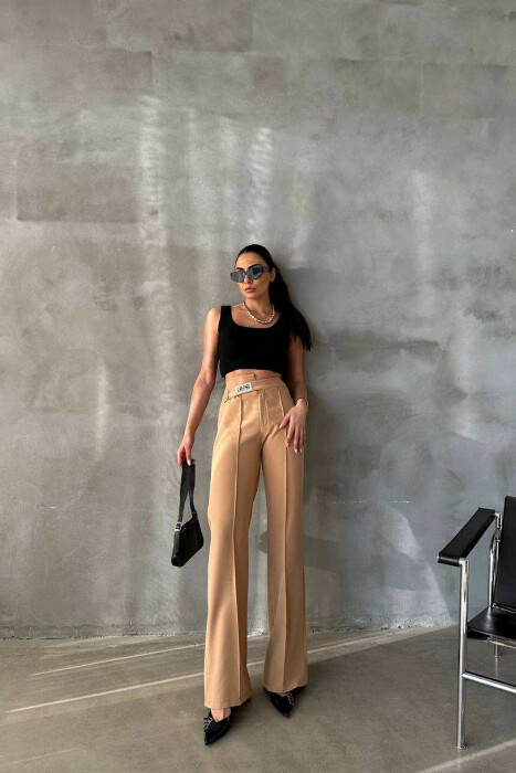 ONE COLOR SIMPLE WOMEN TROUSERS LIGHT BROWN/KAZB - 4