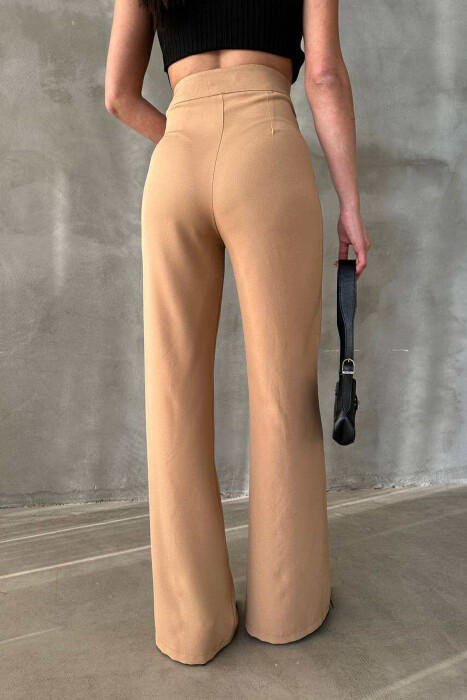 ONE COLOR SIMPLE WOMEN TROUSERS LIGHT BROWN/KAZB - 5