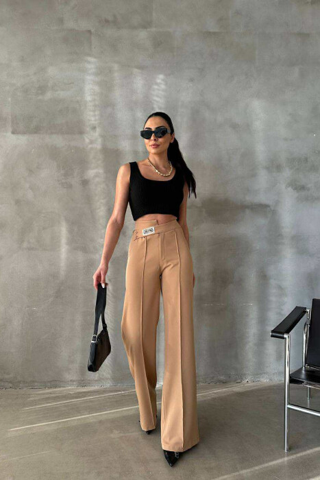 ONE COLOR SIMPLE WOMEN TROUSERS LIGHT BROWN/KAZB - 6