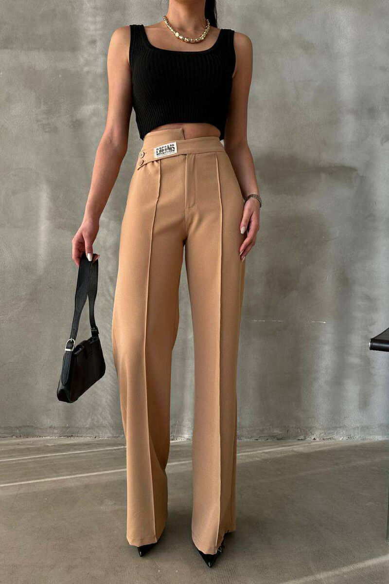 ONE COLOR SIMPLE WOMEN TROUSERS LIGHT BROWN/KAZB - 7
