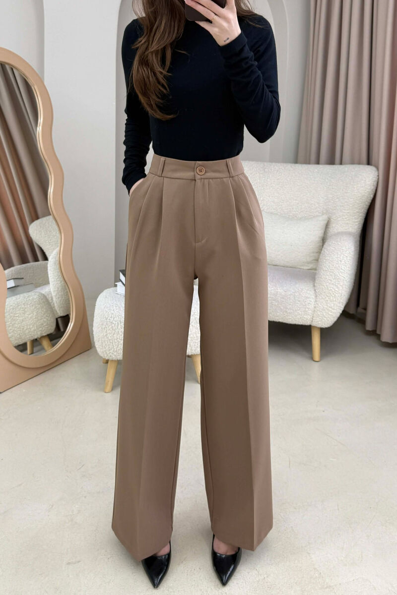 ONE COLOR SIMPLE WOMEN TROUSERS LIGHT BROWN/KAZB - 2