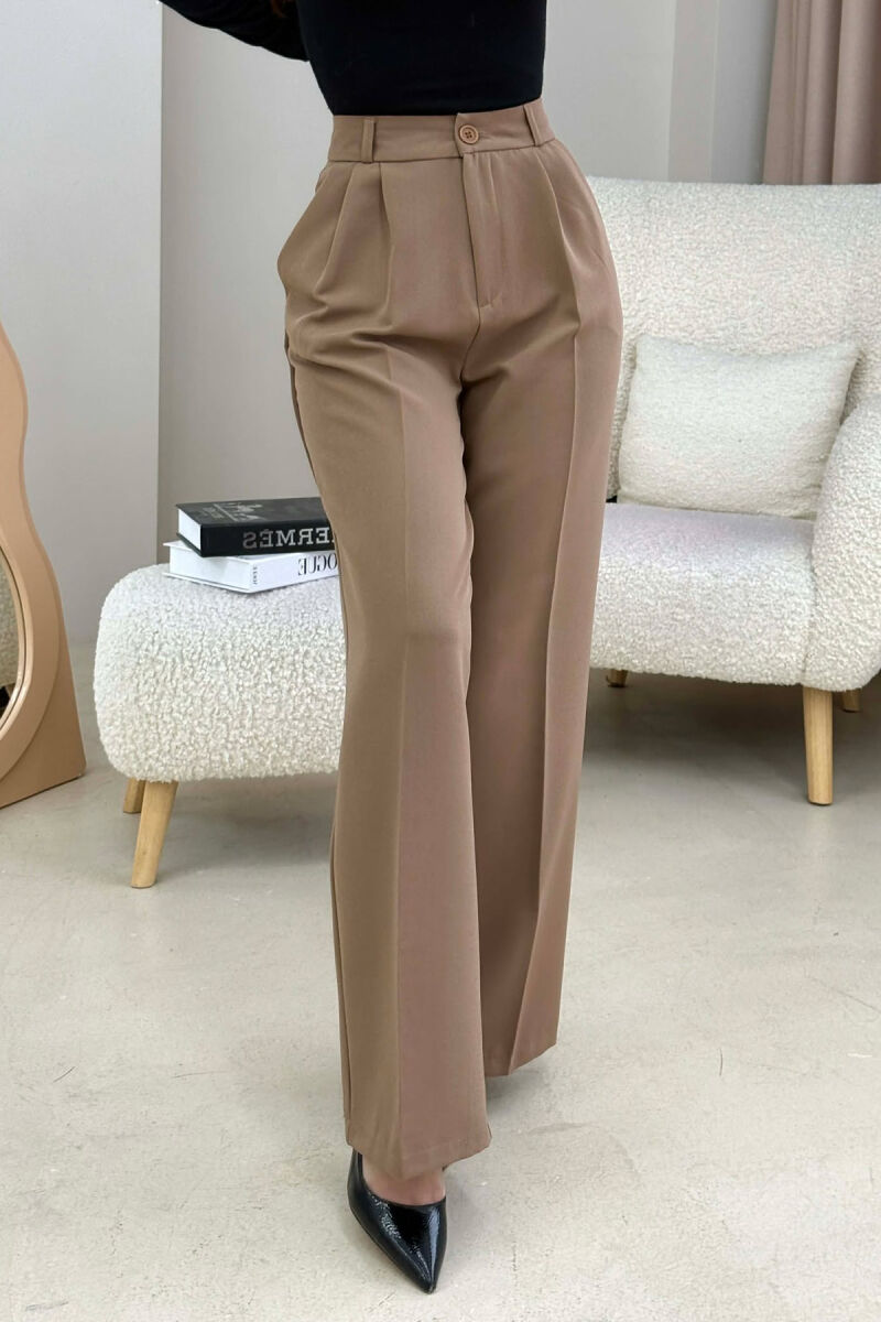ONE COLOR SIMPLE WOMEN TROUSERS LIGHT BROWN/KAZB - 3