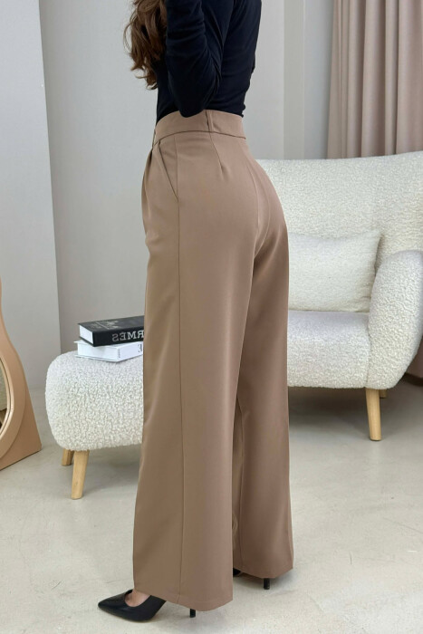 ONE COLOR SIMPLE WOMEN TROUSERS LIGHT BROWN/KAZB - 4