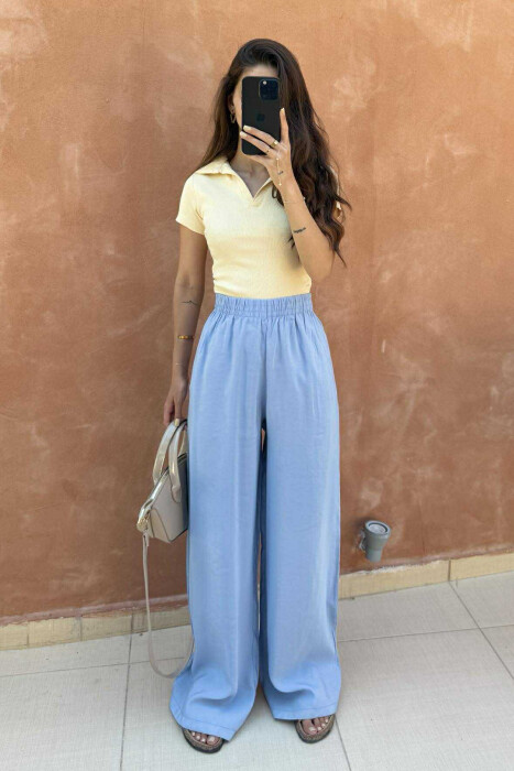 ONE COLOR SIMPLE WOMEN TROUSERS LIGHTBLUE/BZ - 3