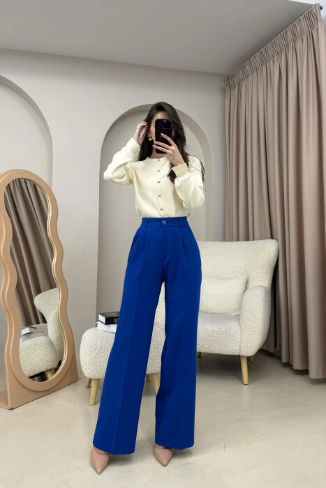 ONE COLOR SIMPLE WOMEN TROUSERS LIGHTBLUE/BZ - 4