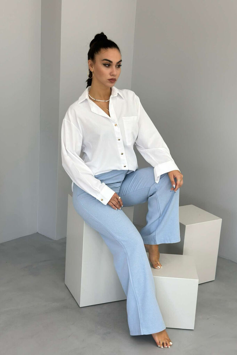 ONE COLOR SIMPLE WOMEN TROUSERS LIGHTBLUE/BZ - 4