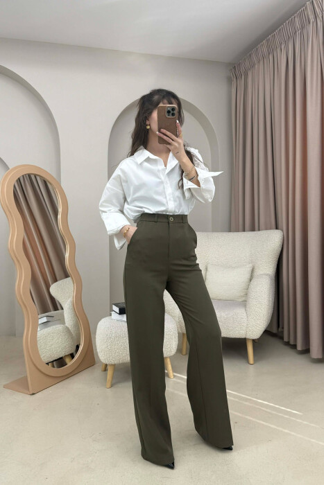 ONE COLOR SIMPLE WOMEN TROUSERS OLIVE/ULLI - 5