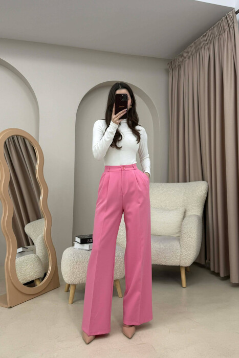 ONE COLOR SIMPLE WOMEN TROUSERS PINK/ROZE 