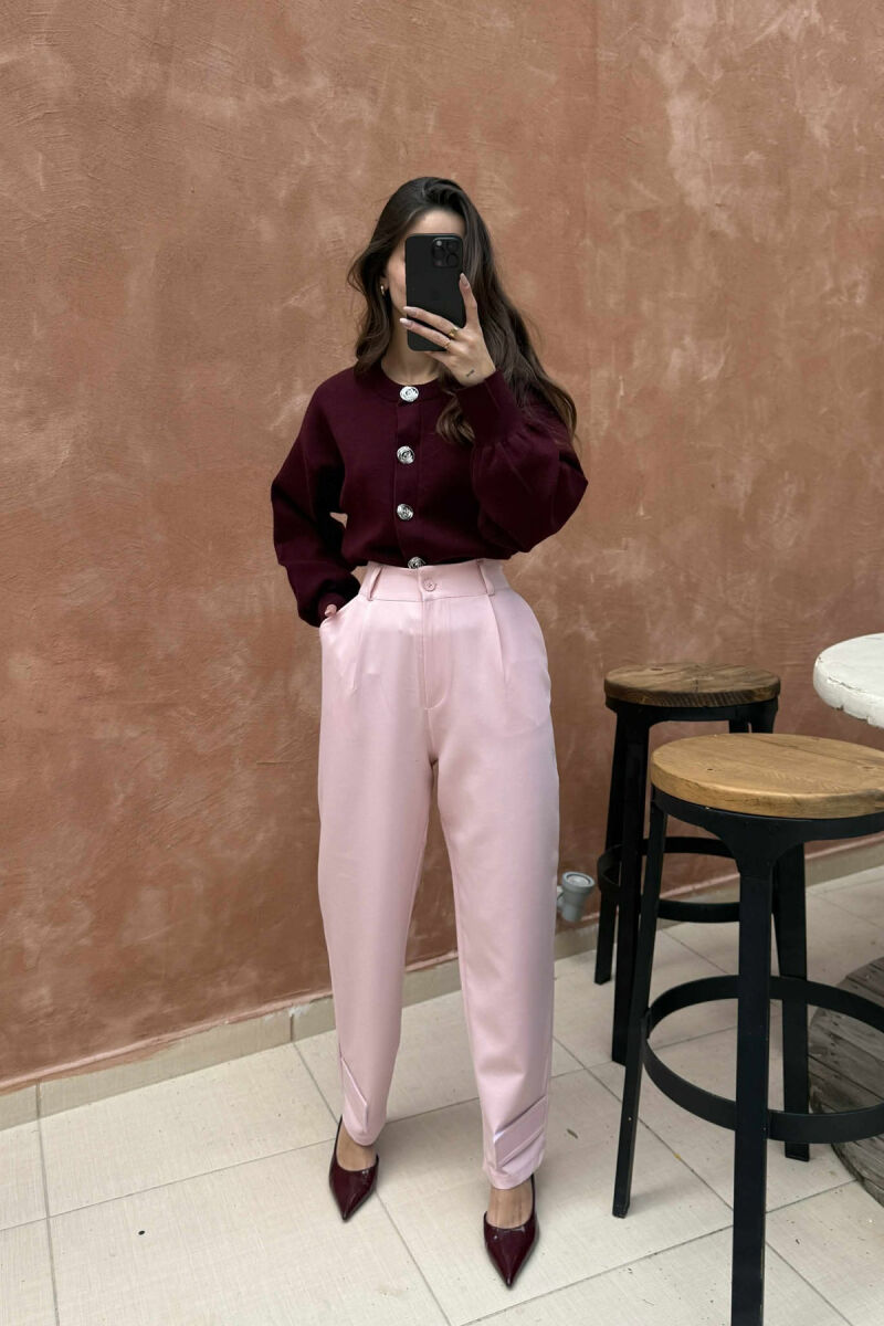 ONE COLOR SIMPLE WOMEN TROUSERS PINK/ROZE - 5