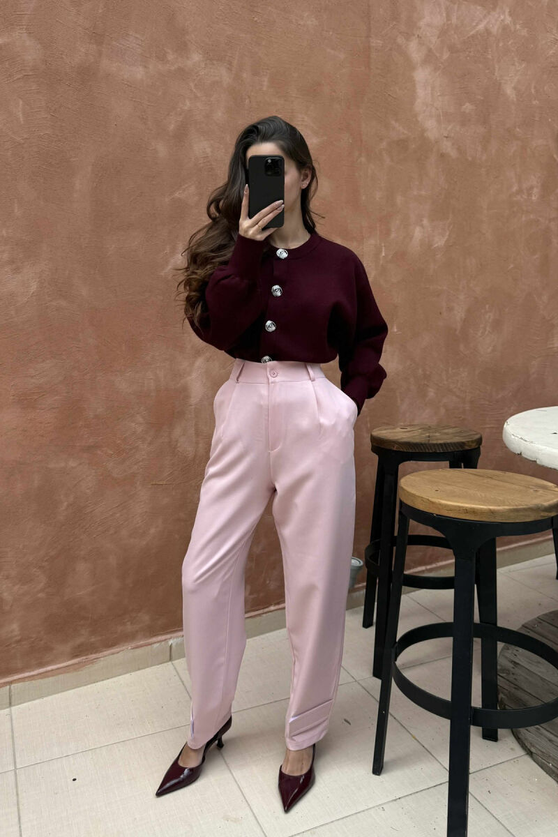 ONE COLOR SIMPLE WOMEN TROUSERS PINK/ROZE - 6