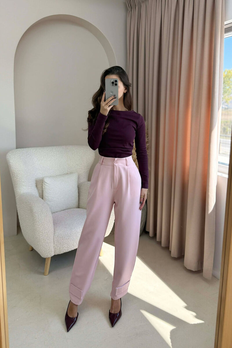 ONE COLOR SIMPLE WOMEN TROUSERS PINK/ROZE - 1