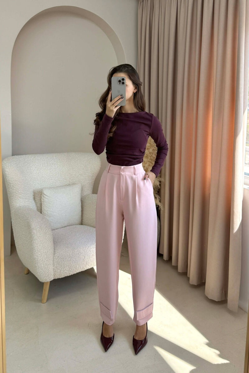 ONE COLOR SIMPLE WOMEN TROUSERS PINK/ROZE - 2