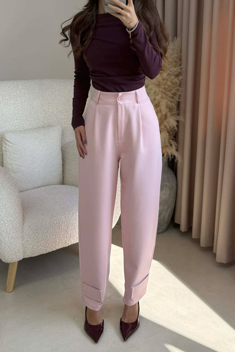 ONE COLOR SIMPLE WOMEN TROUSERS PINK/ROZE - 3