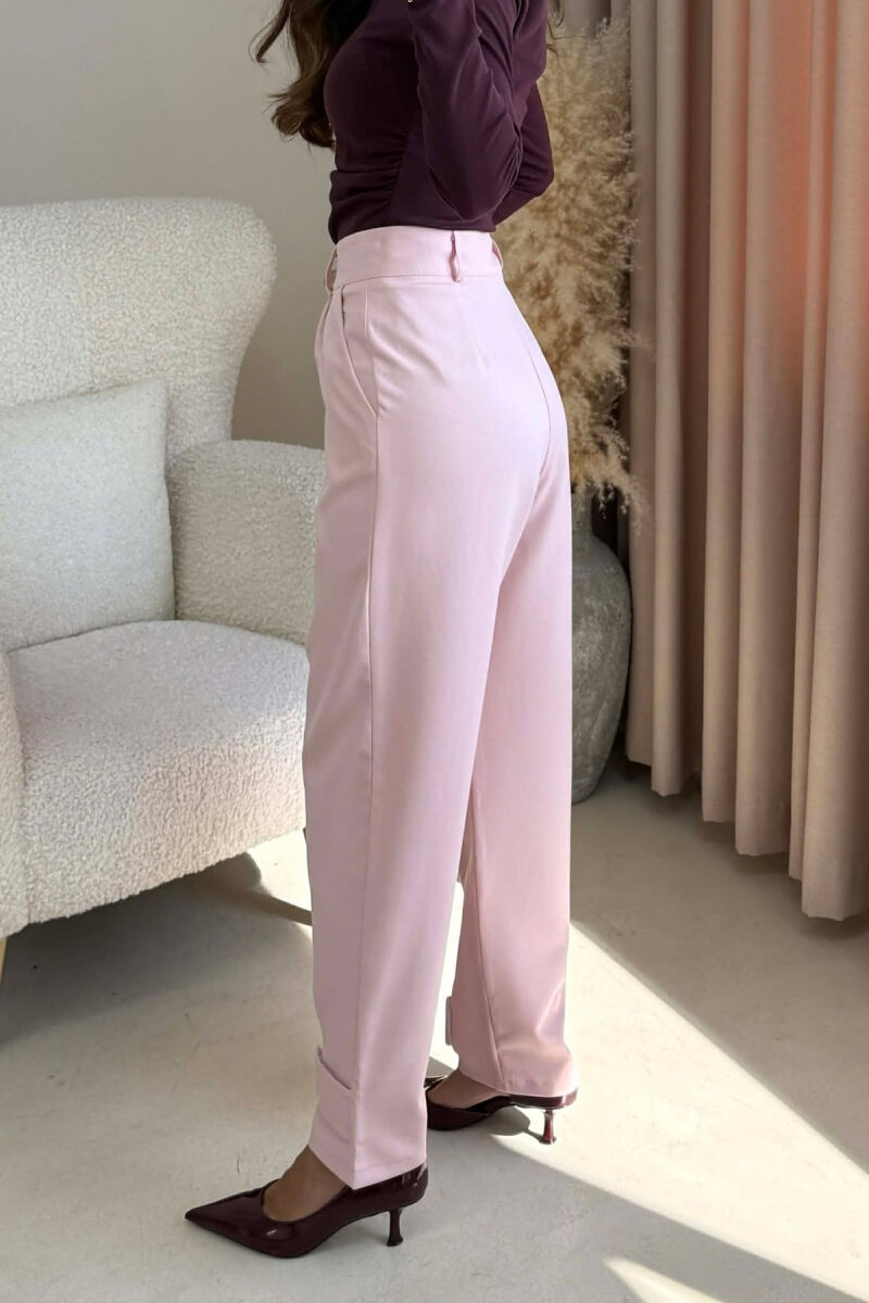 ONE COLOR SIMPLE WOMEN TROUSERS PINK/ROZE - 4