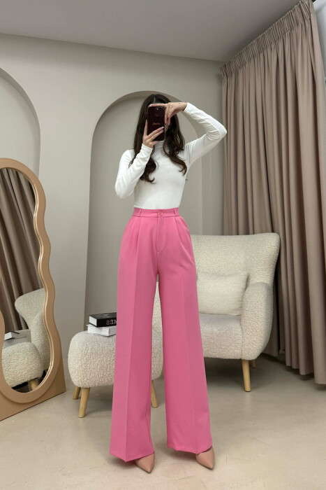 ONE COLOR SIMPLE WOMEN TROUSERS PINK/ROZE - 2