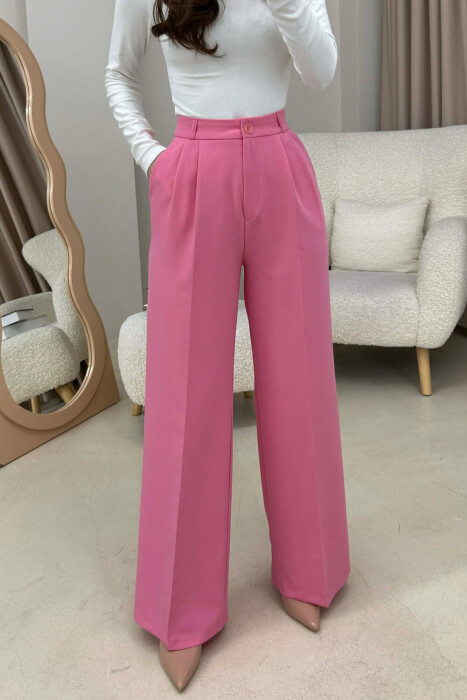 ONE COLOR SIMPLE WOMEN TROUSERS PINK/ROZE - 4