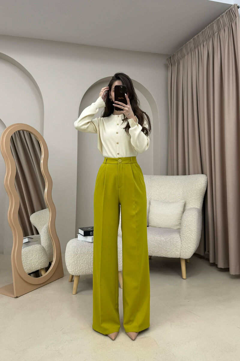 ONE COLOR SIMPLE WOMEN TROUSERS PISTACHIO - 1