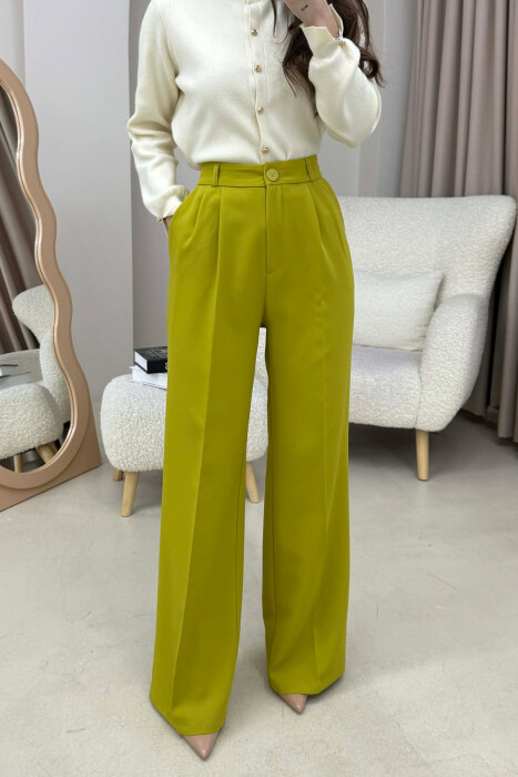 ONE COLOR SIMPLE WOMEN TROUSERS PISTACHIO - 2