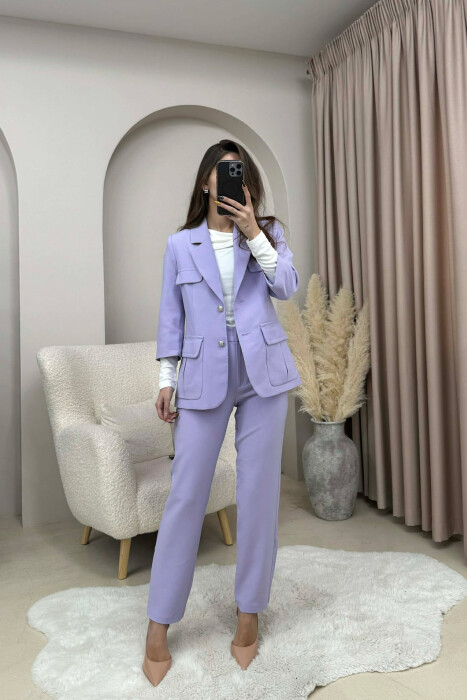 ONE COLOR SIMPLE JACKET+ TROUSERS WOMEN SET PURPLE/LEJLA 