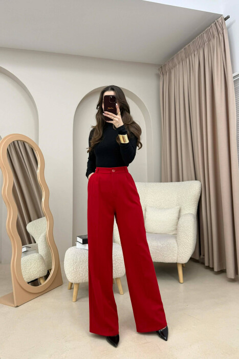 ONE COLOR SIMPLE WOMEN TROUSERS RED/E KUQE - 1