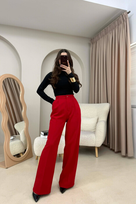 ONE COLOR SIMPLE WOMEN TROUSERS RED/E KUQE - 2