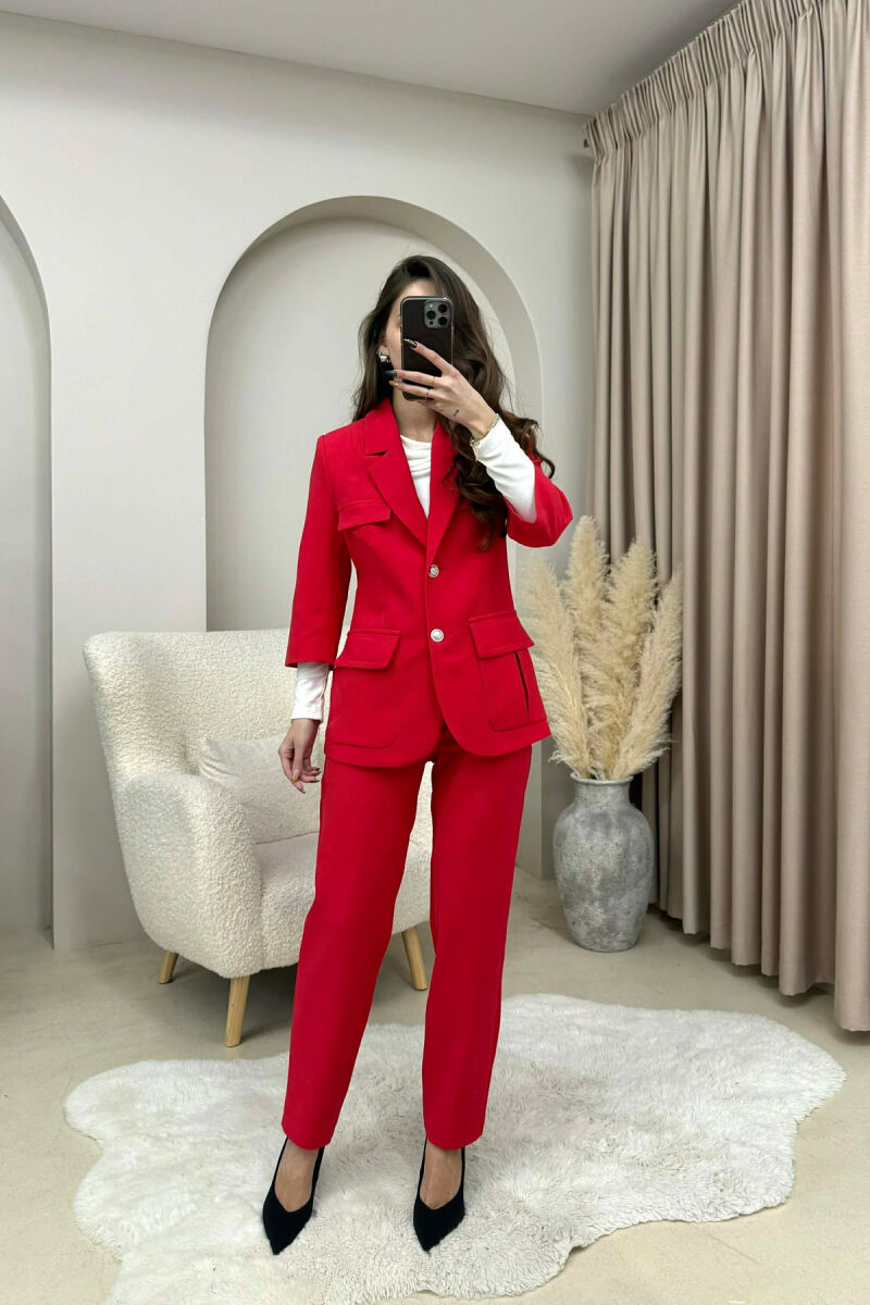 ONE COLOR SIMPLE JACKET+ TROUSERS WOMEN SET RED/E KUQE - 1