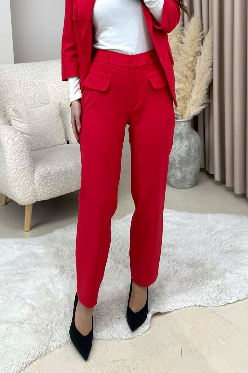 ONE COLOR SIMPLE JACKET+ TROUSERS WOMEN SET RED/E KUQE - 2