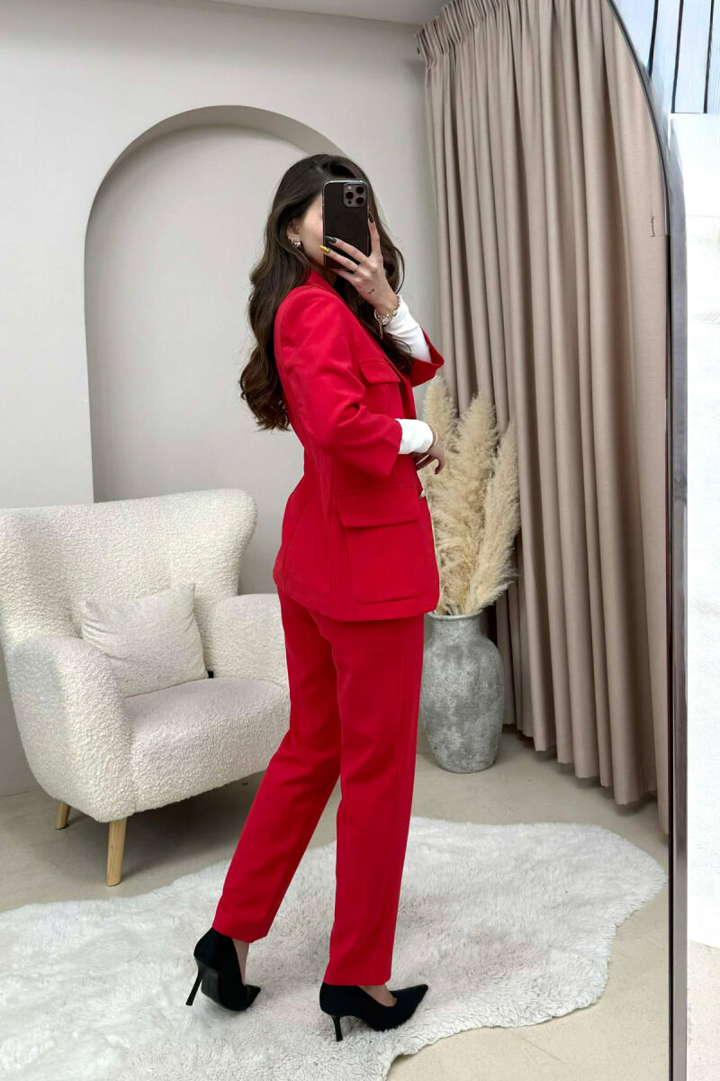 ONE COLOR SIMPLE JACKET+ TROUSERS WOMEN SET RED/E KUQE - 3