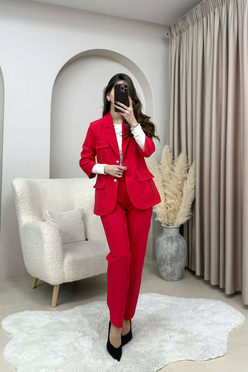 ONE COLOR SIMPLE JACKET+ TROUSERS WOMEN SET RED/E KUQE - 4