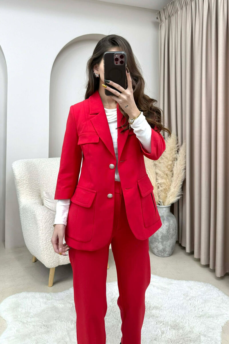 ONE COLOR SIMPLE JACKET+ TROUSERS WOMEN SET RED/E KUQE - 5