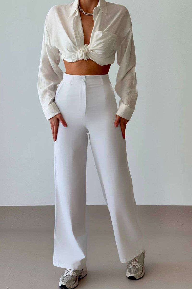 ONE COLOR SIMPLE WOMEN TROUSERS WHITE-E BARDHE - 1