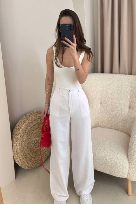 ONE COLOR SIMPLE WOMEN TROUSERS WHITE-E BARDHE 