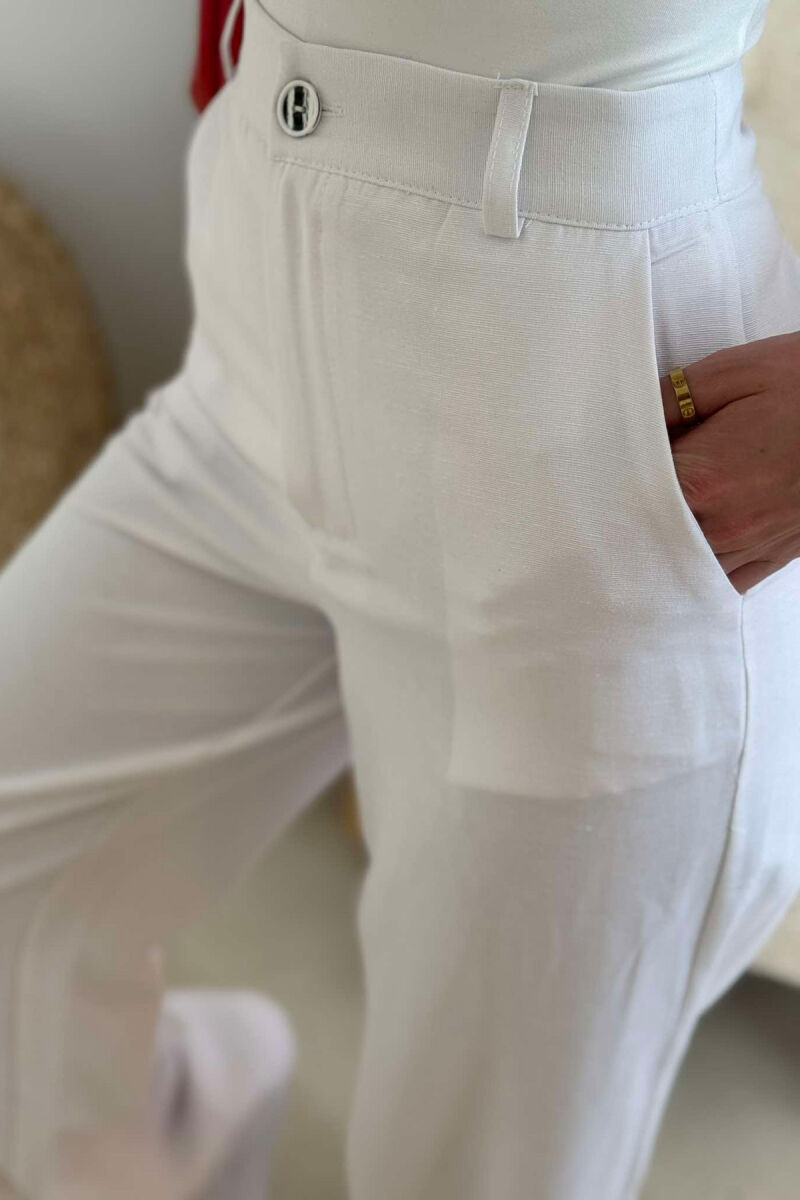 ONE COLOR SIMPLE WOMEN TROUSERS WHITE-E BARDHE - 3