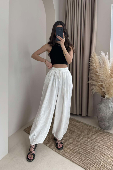 ONE COLOR SIMPLE WOMEN TROUSERS WHITE-E BARDHE 