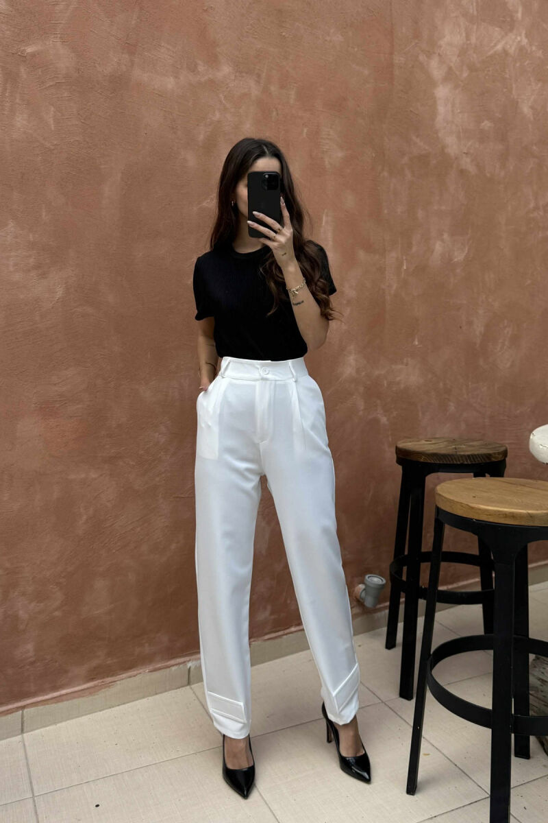 ONE COLOR SIMPLE WOMEN TROUSERS WHITE-E BARDHE - 6