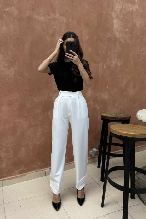 ONE COLOR SIMPLE WOMEN TROUSERS WHITE-E BARDHE - 7